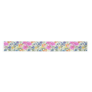 Watercolor Wildflower Floral - Pastel Pink Purple Satin Ribbon