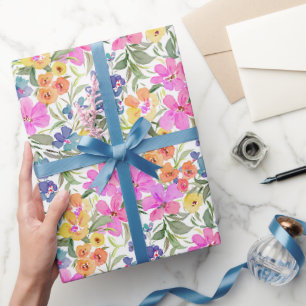 Watercolor Wildflower Floral - Pastel Pink Purple Wrapping Paper