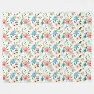 Watercolor Wildflower Floral Pattern Fleece Blanket