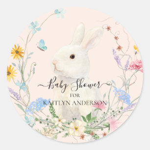 Watercolor Wildflower Floral Rabbit Bee Butterfly Classic Round Sticker