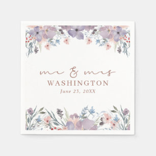 Watercolor Wildflower Floral Script Mr and Mrs Napkin