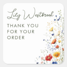 Watercolor Wildflower  Floral Script Thank You
