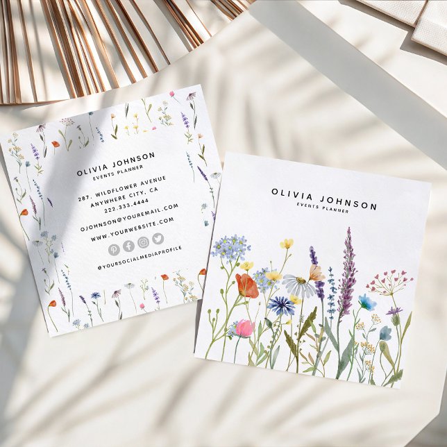 Watercolor Wildflower Floral  Square Business Card (Creator Uploaded)