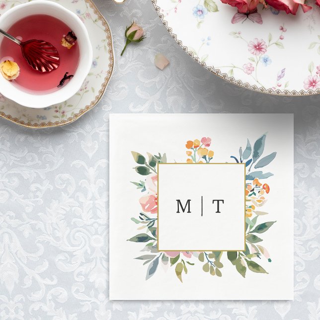 Watercolor Wildflower Floral Wedding Monogram Napkin (Creator Uploaded)