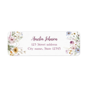 Watercolor Wildflower Floral Wreath Return Address Label