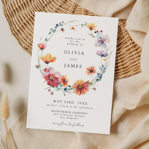 Watercolor Wildflower Floral Wreath Wedding Invitation