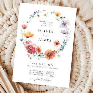 Watercolor Wildflower Floral Wreath Wedding Invitation