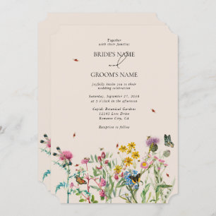 Watercolor Wildflower Garden & Insects Wedding Inv Invitation