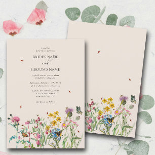 Watercolor Wildflower Garden & Insects Wedding Invitation