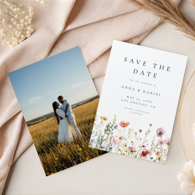 Watercolor Wildflower Garden Photo Wedding Save The Date (Creator Uploaded)