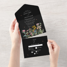 Watercolor Wildflower Garden Wedding Black Boho