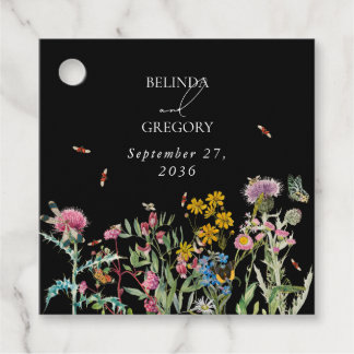 Watercolor Wildflower Garden Wedding Black Boho Favour Tags