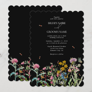 Watercolor Wildflower Garden Wedding Black Boho Invitation