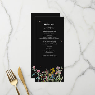 Watercolor Wildflower Garden Wedding Black Boho Menu