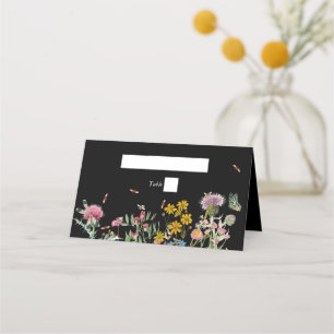 Watercolor Wildflower Garden Wedding Black Boho Place Card