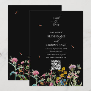 Watercolor Wildflower Garden Wedding Black Boho Save The Date