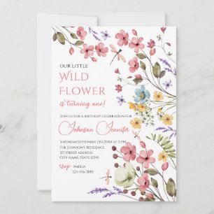 Watercolor Wildflower Girl 1st Birthday Invitation