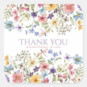 Watercolor Wildflower Girl 1st Birthday Square Sticker