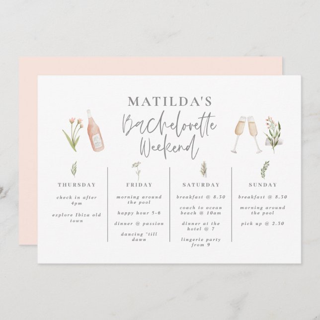 Watercolor wildflower girly bachelorette itinerary (Front/Back)