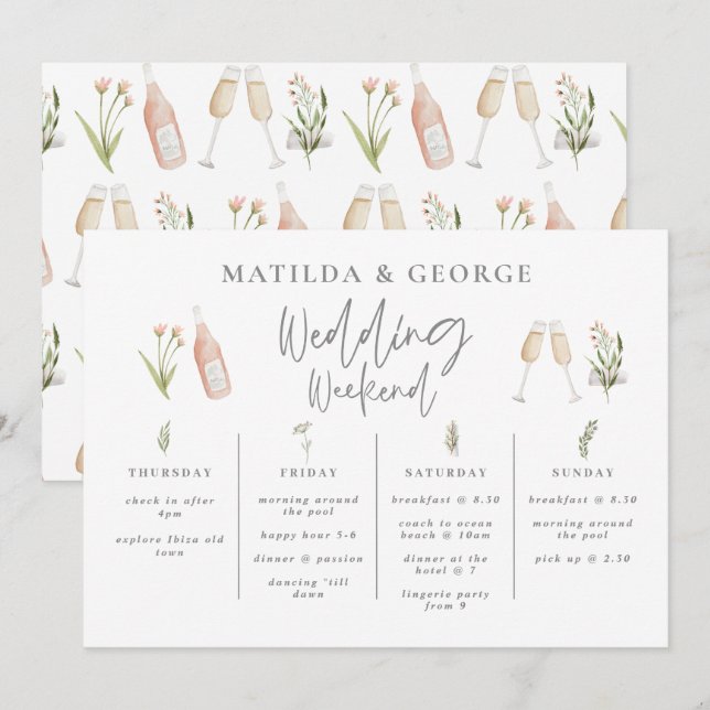 Watercolor wildflower girly wedding week itinerary (Front/Back)