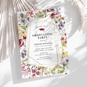 Watercolor Wildflower & Gold Graduation Party Invitation