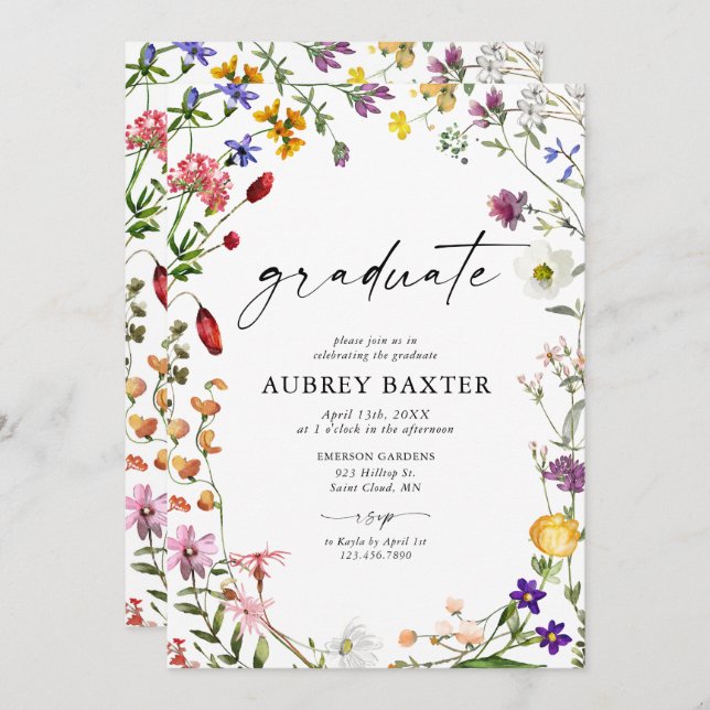 Watercolor Wildflower Graduation Party Invitation (Front/Back)