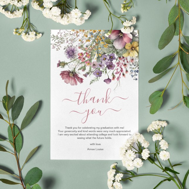 Watercolor Wildflower Graduation Thank You Card (Creator Uploaded)