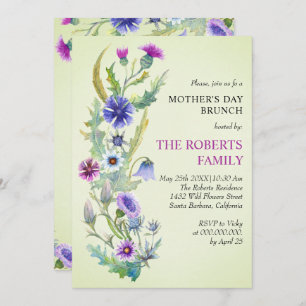 Watercolor wildflower green Mother's Day Brunch Invitation