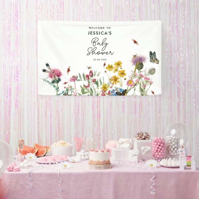 Watercolor Wildflower Insects Floral Baby Shower Banner (Party)
