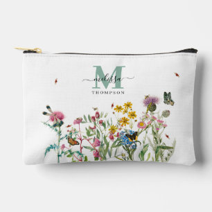 Watercolor Wildflower Insects Floral Spring Garden Accessory Pouch