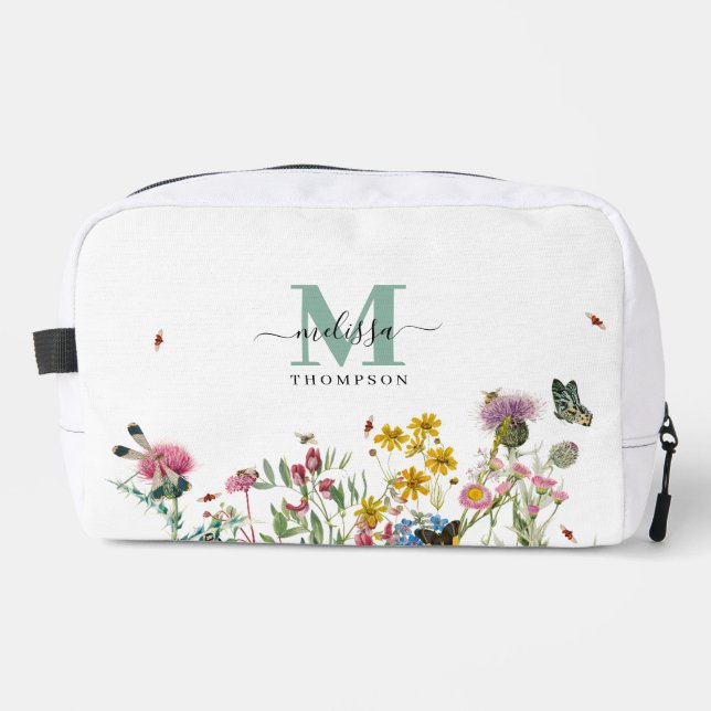 Watercolor Wildflower Insects Floral Spring Garden Dopp Kit (Front)