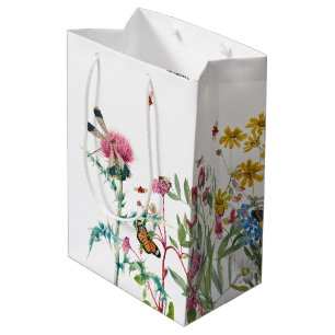 Watercolor Wildflower Insects Floral Spring Garden Medium Gift Bag
