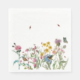 Watercolor Wildflower Insects Floral Spring Garden Napkin