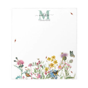 Watercolor Wildflower Insects Floral Spring Garden Notepad