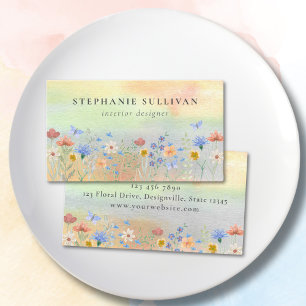 Watercolor Wildflower Interior Designer Business Card