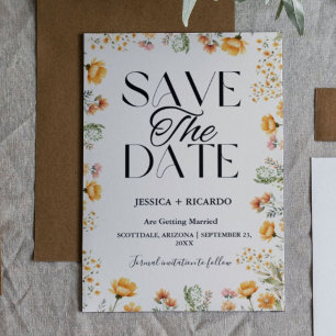 Watercolor Wildflower Ivory Wedding Save the date