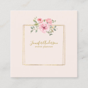 Watercolor Wildflower Lush Blush Pink Floral Square Business Card