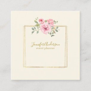 Watercolor Wildflower Lush Blush Pink Floral Square Business Card