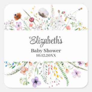 Watercolor Wildflower Meadow Baby Shower  Square Sticker