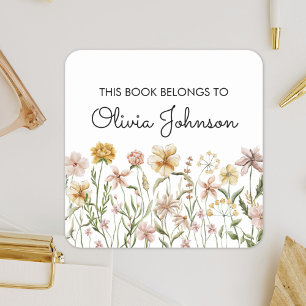 Watercolor Wildflower Meadow Bookplate Square Sticker