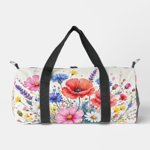 Watercolor Wildflower Meadow Bouquet Floral Art Duffle Bag