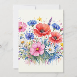 Watercolor Wildflower Meadow Bouquet Floral Art Invitation