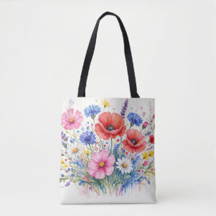 Watercolor Wildflower Meadow Bouquet Floral Art Tote Bag