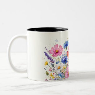 Watercolor Wildflower Meadow Bouquet Floral Art Two-Tone Coffee Mug