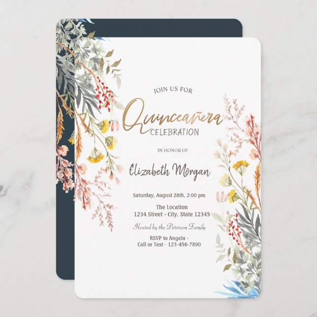 Watercolor Wildflower Meadow Dried Quinceañera  Invitation (Front/Back)