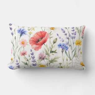 Watercolor Wildflower Meadow Floral Lumbar Cushion