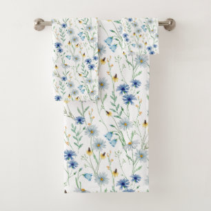 Watercolor Wildflower Meadow Floral Pattern  Bath Towel Set