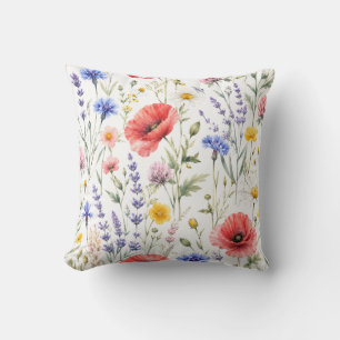 Watercolor Wildflower Meadow Floral Pattern Cushion