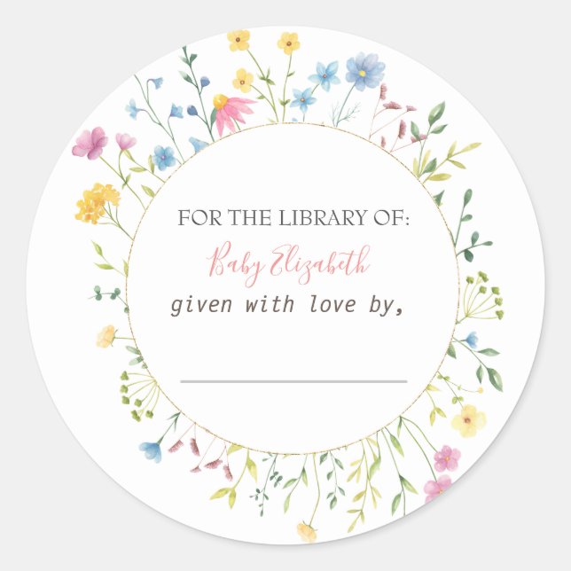 Watercolor Wildflower Meadow Frame Classic Round Sticker (Front)