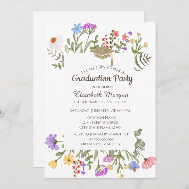 Watercolor Wildflower Meadow Graduation Invitation (Front/Back)